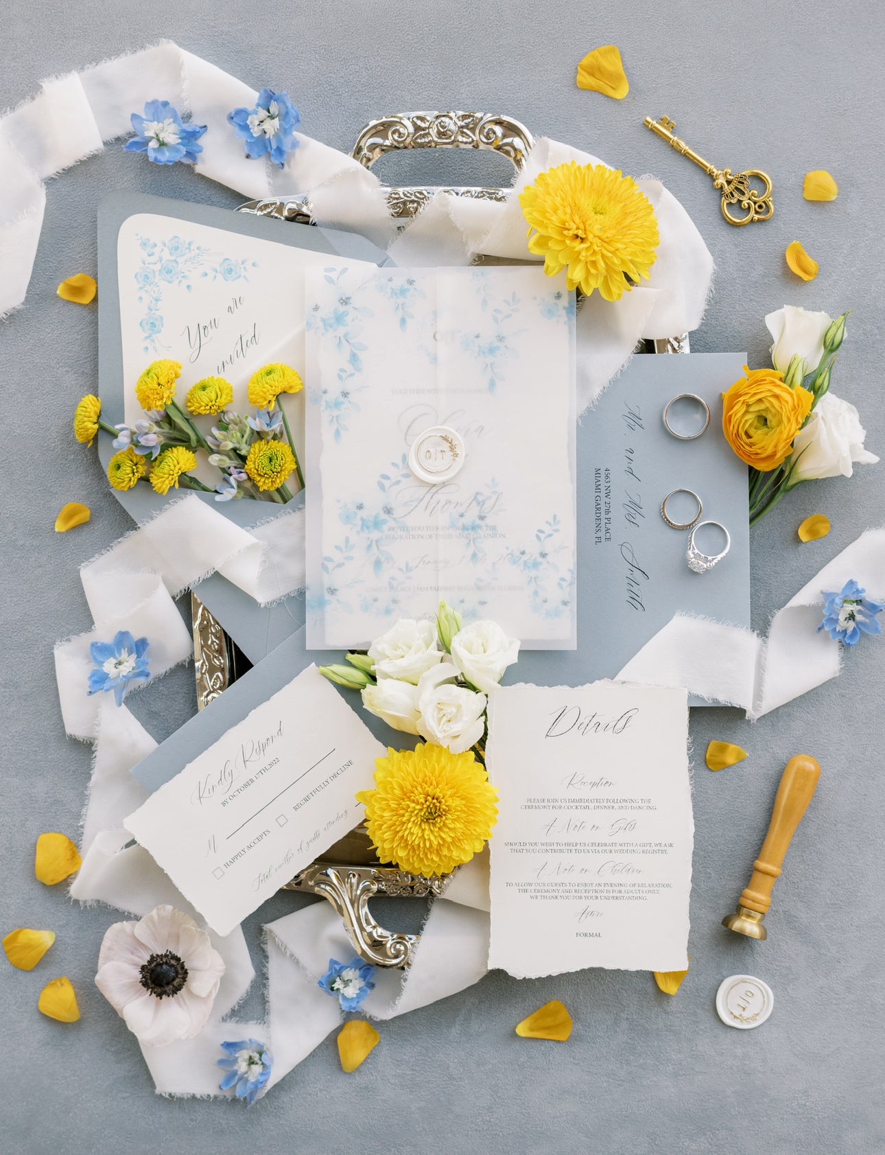 Dusty Blue Rustic Invitation Suite